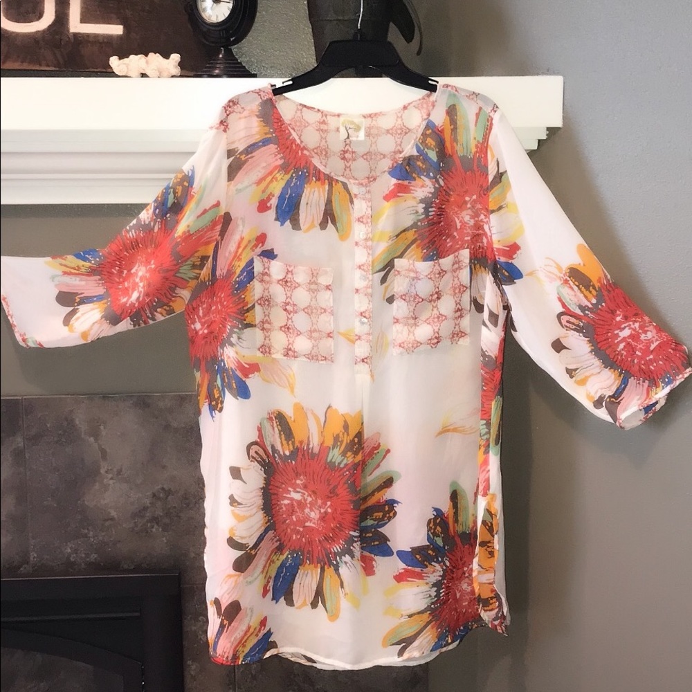 Anthropologie Fig & Flower Top 2X Tunic Shirt 18